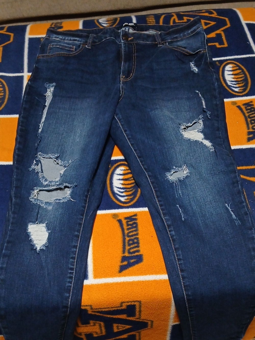 Wax Jean Dark Blue Distressed Skinny Jeans